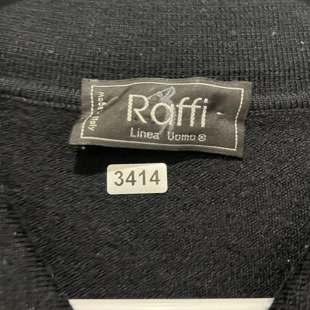 Raffi Linea Uomo Mens Black Wool Blend Quarter Zip Polo Sweater Made in Italy